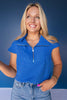 SSYS Baylee Half Zip Cap Sleeve Knit Top in Royal
