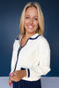SSYS Vienna Contrast Edge Knit Cardigan In Navy and White