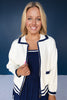 SSYS Vienna Contrast Edge Knit Cardigan In Navy and White