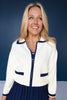 SSYS Vienna Contrast Edge Knit Cardigan In Navy and White
