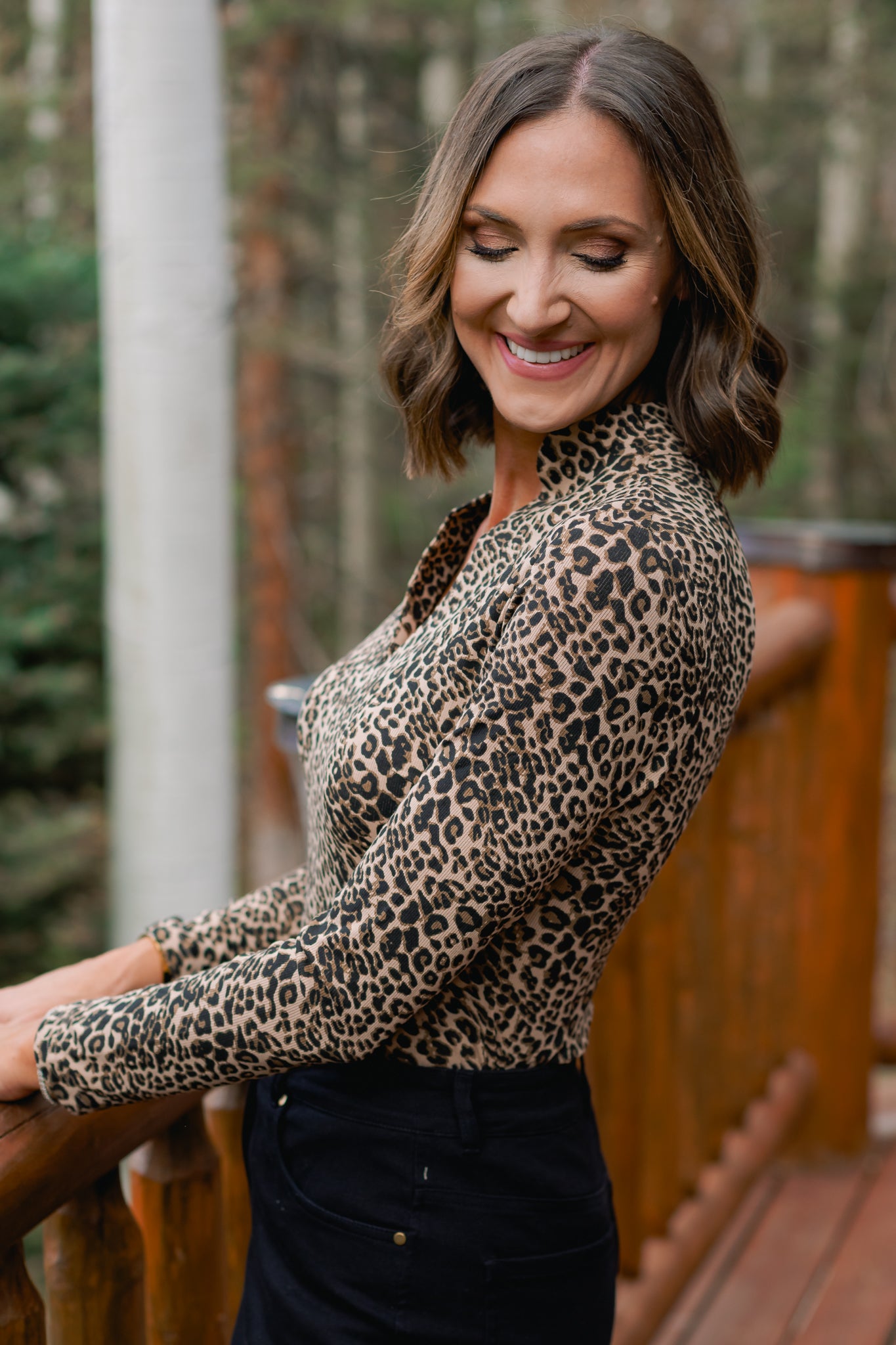 SSYS Elle High Neck Long Sleeve Top In Animal