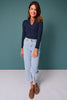 SSYS Elle High Neck Long Sleeve Top In Navy