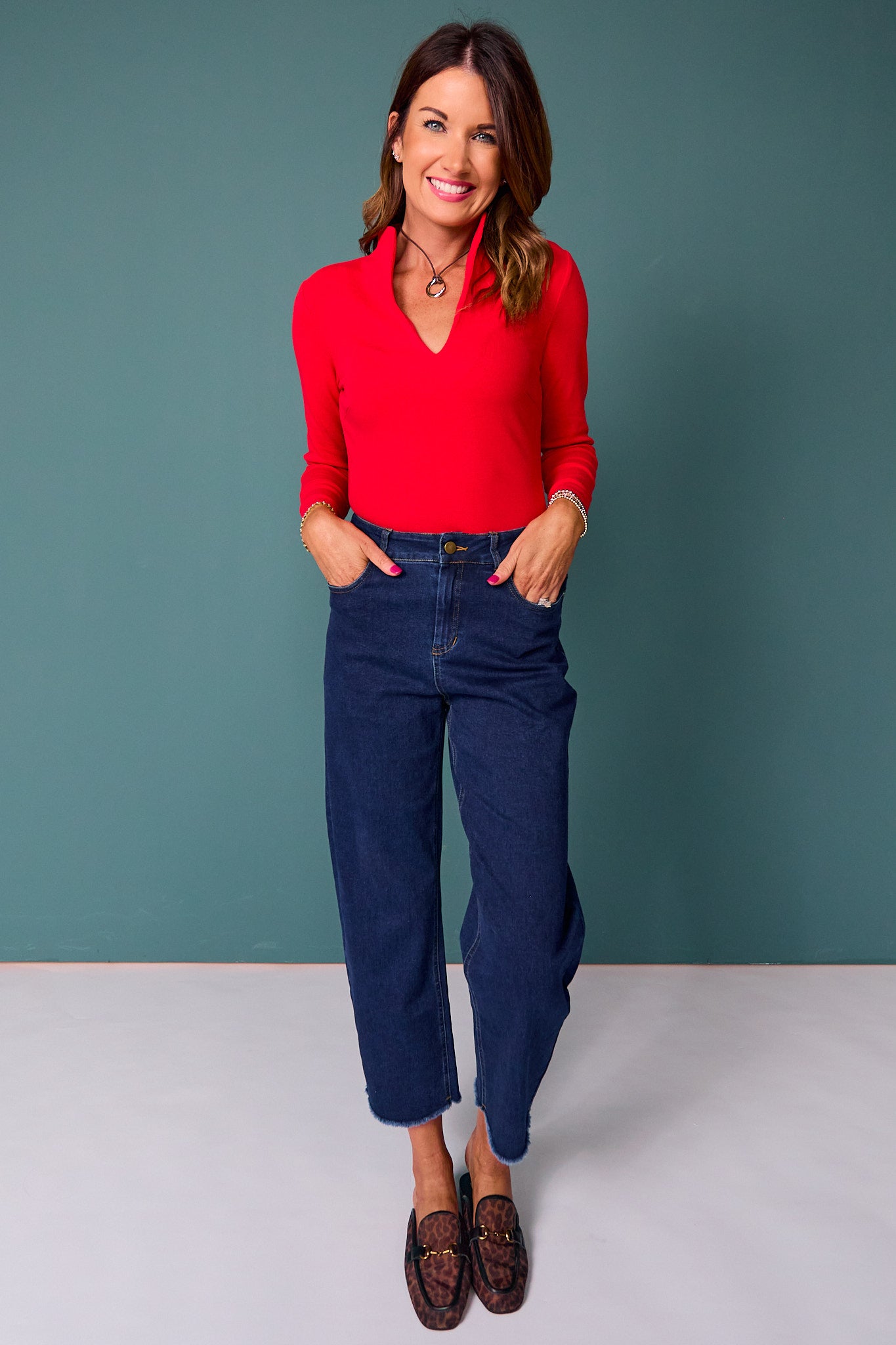 SSYS Elle High Neck Long Sleeve Top In Red
