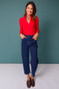 SSYS Elle High Neck Long Sleeve Top In Red