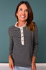 SSYS Alden Ruffle Collar Striped Long Sleeve In Black