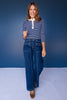 SSYS Alden Ruffle Collar Striped Long Sleeve In Navy