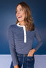 SSYS Alden Ruffle Collar Striped Long Sleeve In Navy