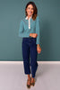 SSYS Alden Ruffle Collar Striped Long Sleeve In Teal