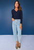 SSYS Cece Knit Long Sleeve V Neck Top With Button Detail In Navy