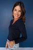 SSYS Cece Knit Long Sleeve V Neck Top With Button Detail In Navy