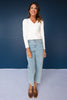 SSYS Cece Knit Long Sleeve V Neck Top With Button Detail In White