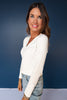 SSYS Cece Knit Long Sleeve V Neck Top With Button Detail In White