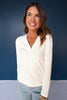 SSYS Cece Knit Long Sleeve V Neck Top With Button Detail In White
