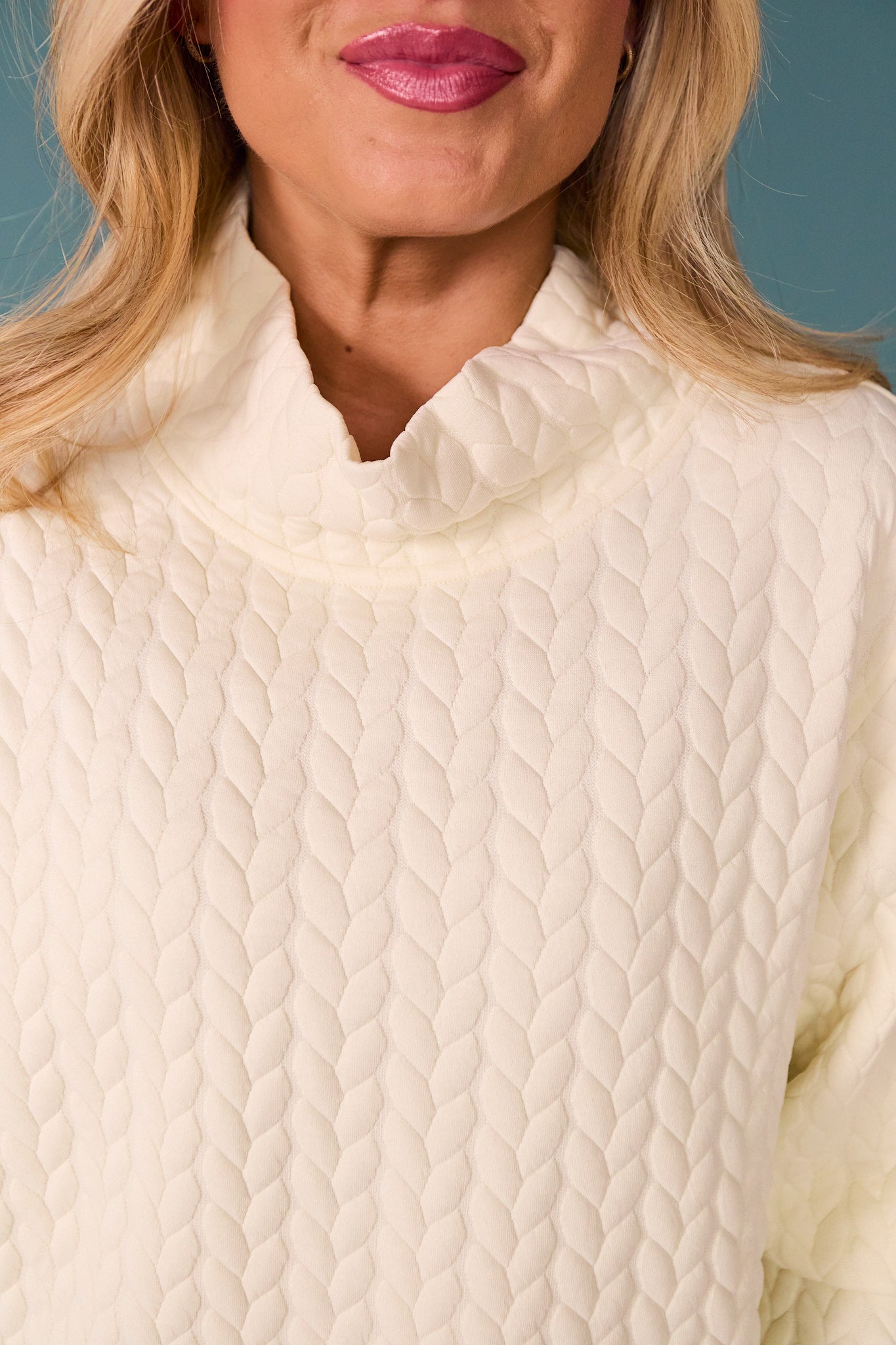 SSYS Ava Cable Quilted Pullover In Ivory With Gold Zipper