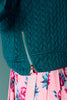 SSYS Ava Cable Quilted Pullover In Teal With Gold Zipper