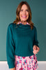SSYS Ava Cable Quilted Pullover In Teal With Gold Zipper