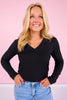 SSYS Audra V Neck Long Sleeve Top In Black *FINAL SALE*