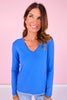 SSYS Audra V Neck Long Sleeve Top In Cornflower *FINAL SALE*
