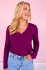 SSYS Audra V Neck Long Sleeve Top In Deep Purple *FINAL SALE*