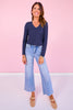 SSYS Audra V Neck Long Sleeve Top In Navy *FINAL SALE*