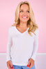 SSYS Audra V Neck Long Sleeve Top In White *FINAL SALE*