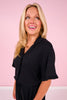 SSYS Brielle Ruffle Short Sleeve Pajama Top In Black