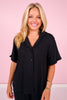 SSYS Brielle Ruffle Short Sleeve Pajama Top In Black