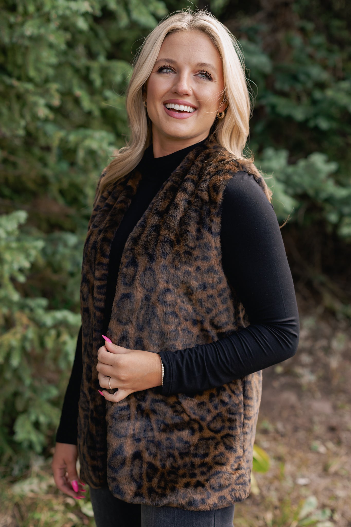 SSYS Dark Brown Animal Faux Fur Long Line Vest