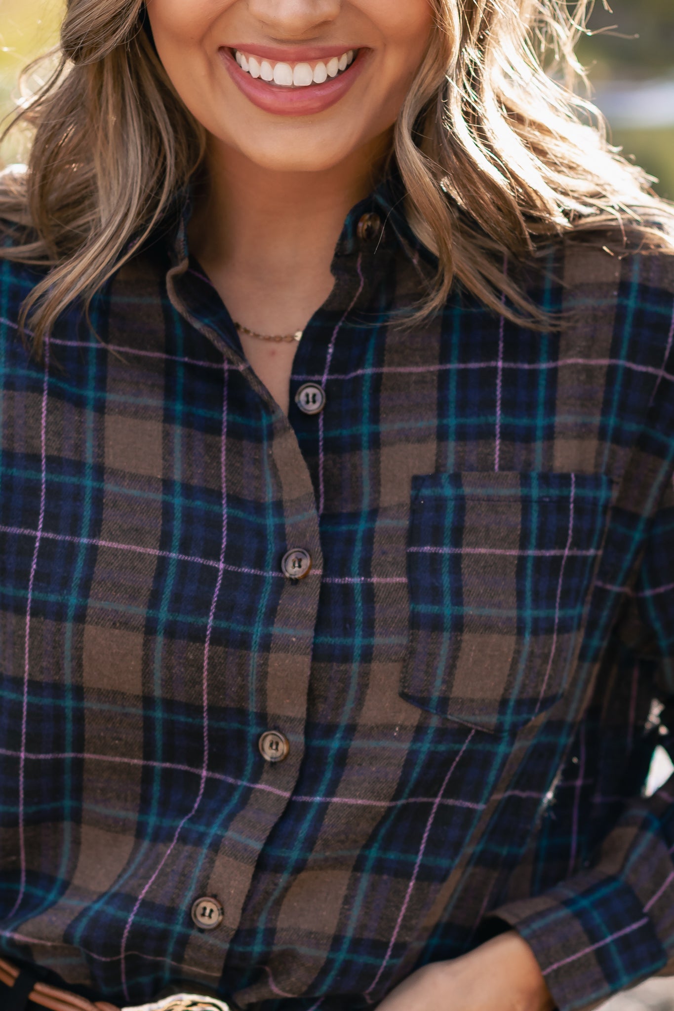 SSYS Merryn Flannel Button Down Shirt In Brown and Green Plaid