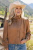 SSYS Celia Ruched Suede Long Sleeve Jacket In Tan
