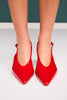 Red Patent Point Toe Slingback Kitten Heels