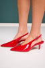 Red Patent Point Toe Slingback Kitten Heels