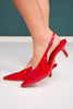 Red Patent Point Toe Slingback Kitten Heels