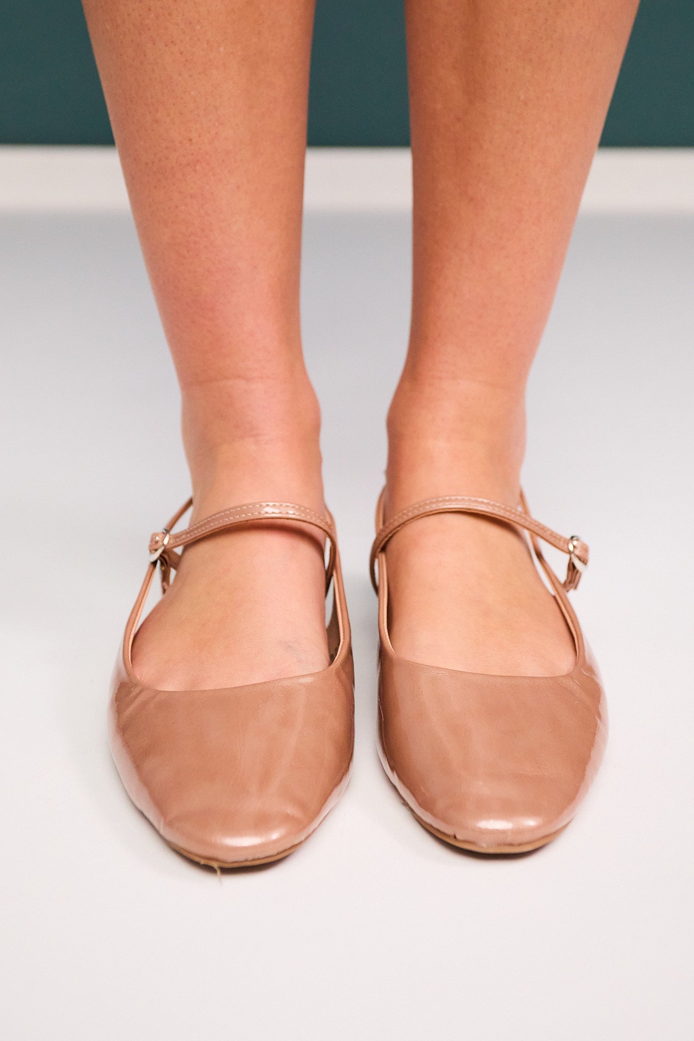Nude Patent Leather Sling Back Flat