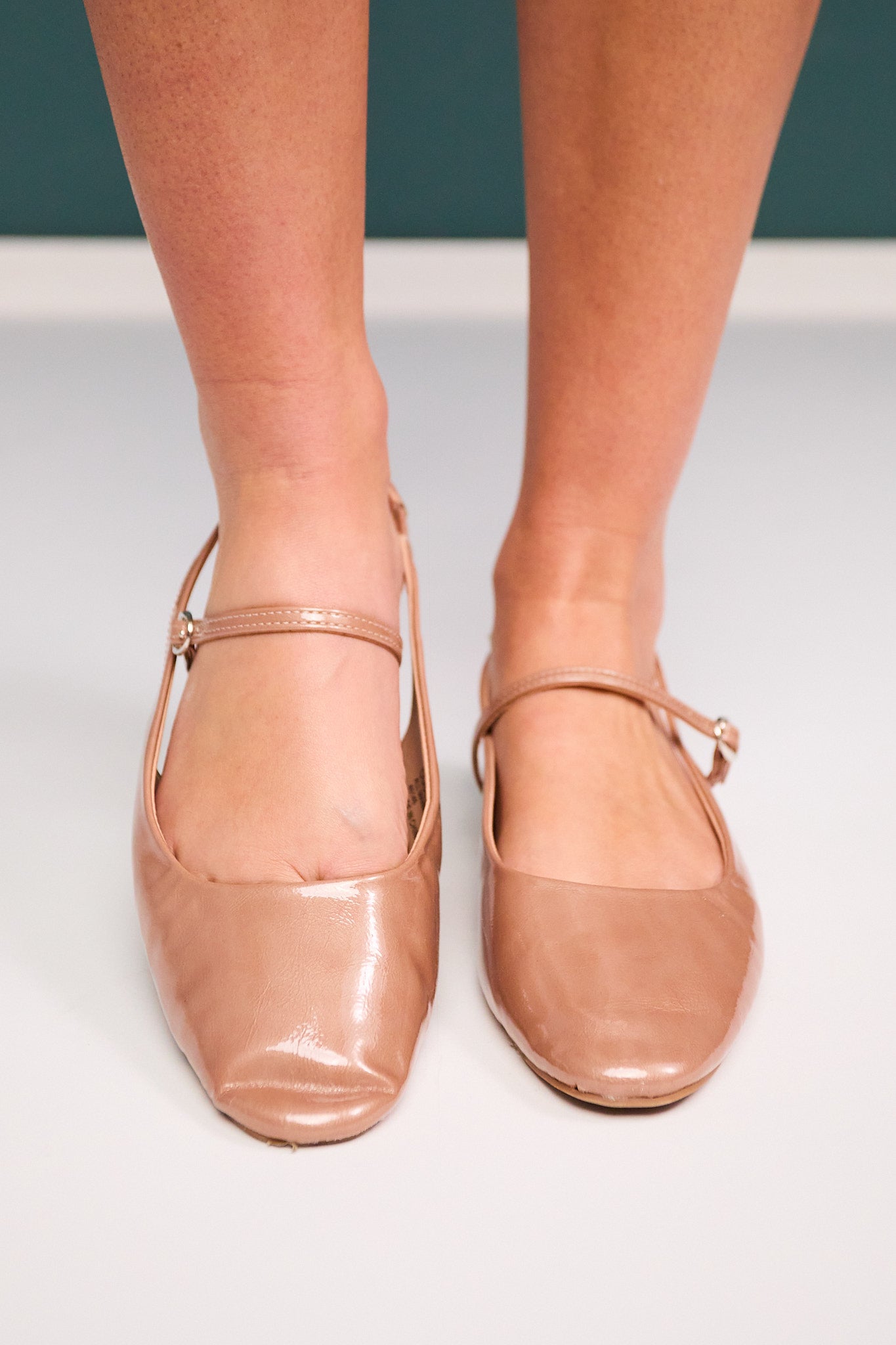 Nude Patent Leather Sling Back Flat