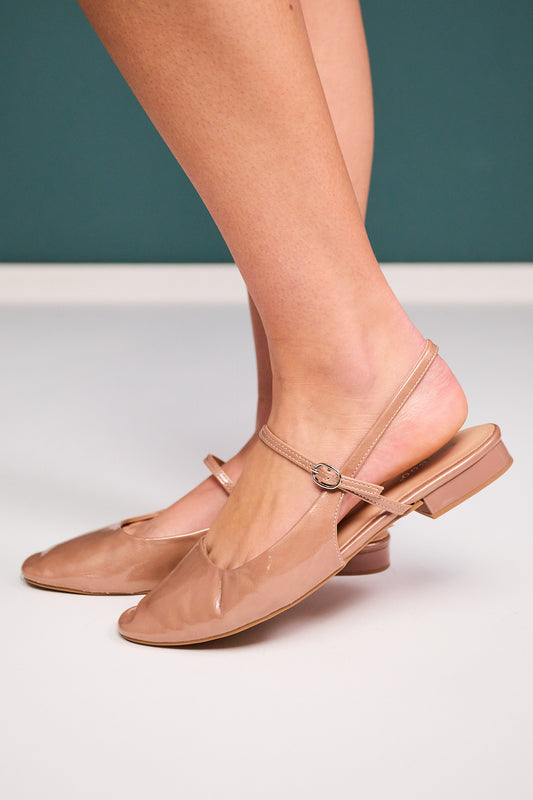 Nude Patent Leather Sling Back Flat