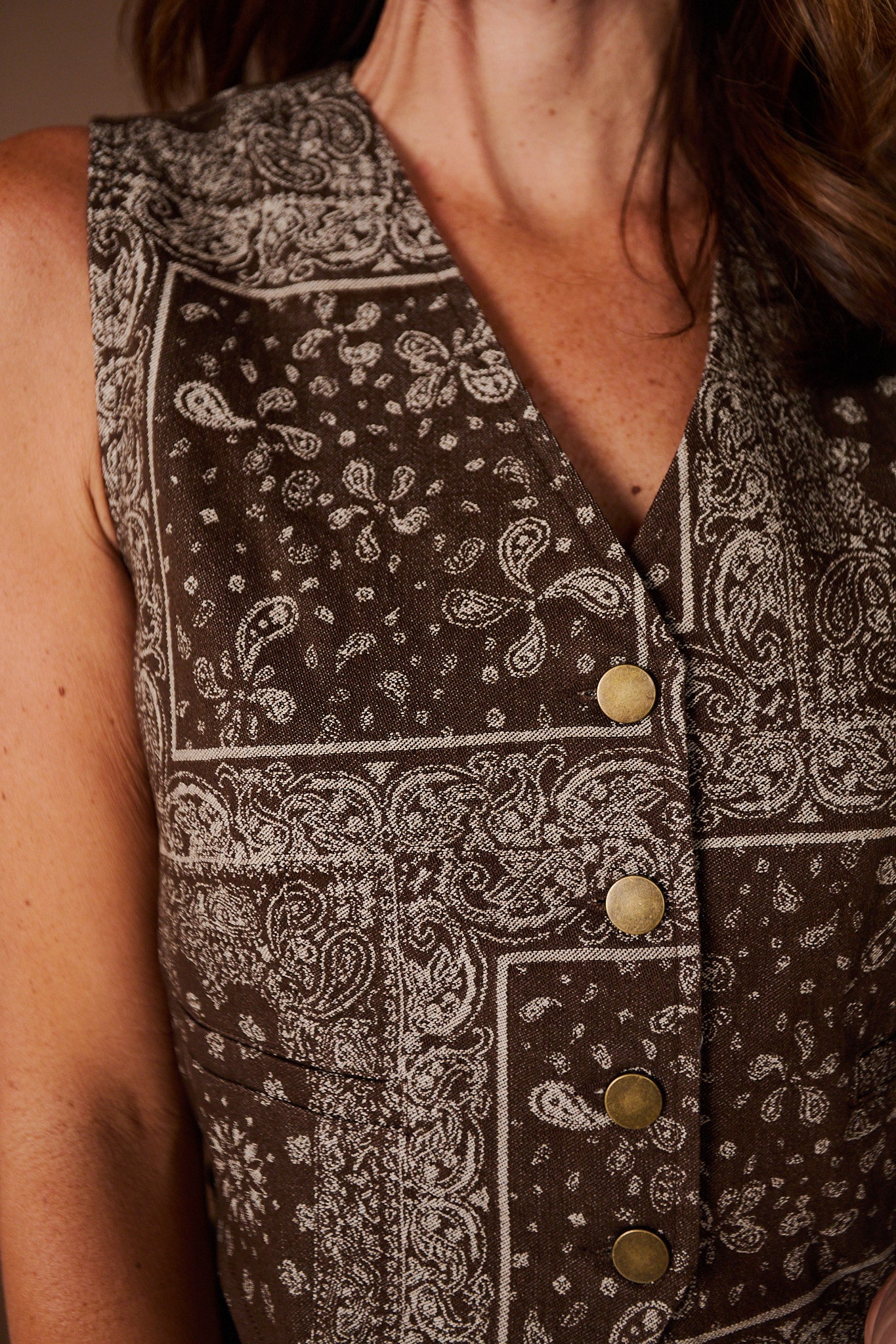 SSYS Delphine Denim Vest In Brown Bandana