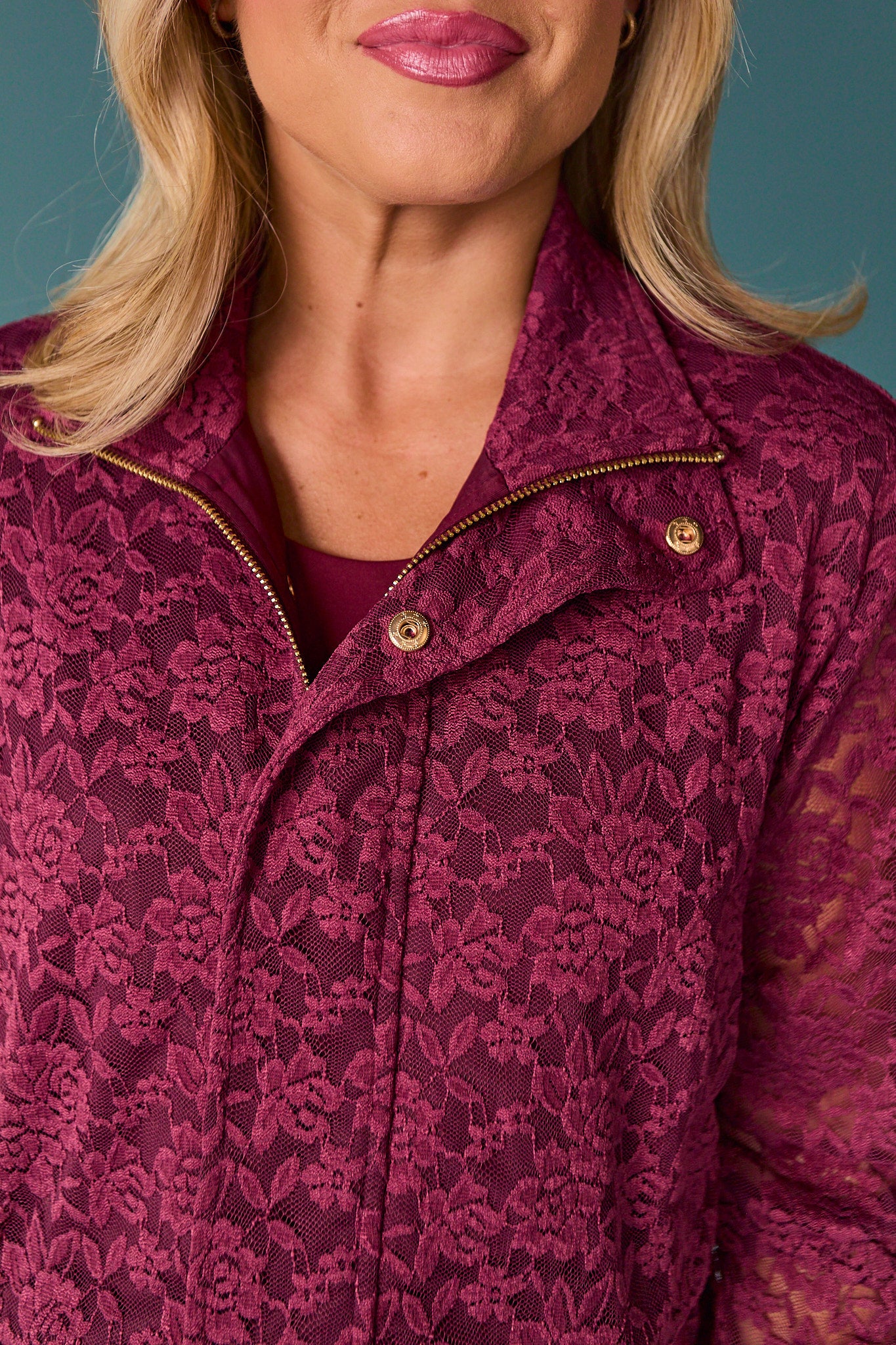 SSYS Cecilia Lace Bomber Jacket In Plum