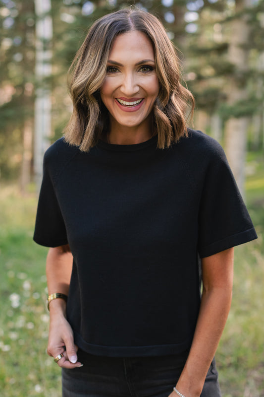 SSYS Aveline Short Sleeve Slouch Sweater In Black