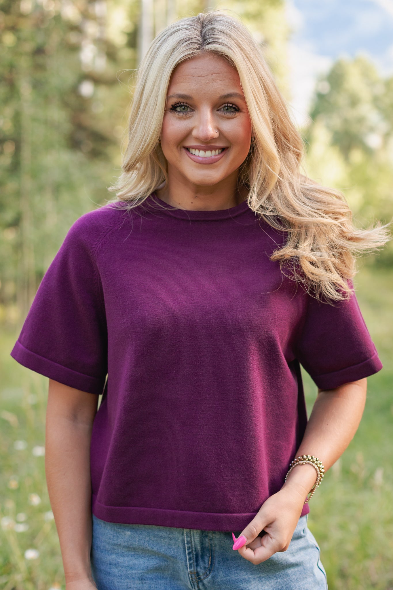 SSYS Aveline Short Sleeve Slouch Sweater In Dark Maroon