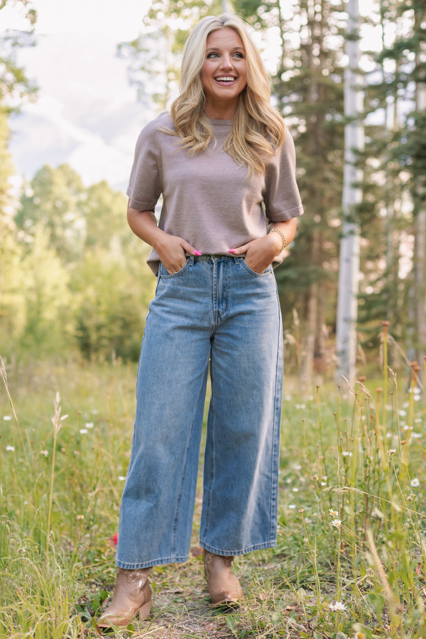 SSYS Aveline Short Sleeve Slouch Sweater In Heathered Taupe