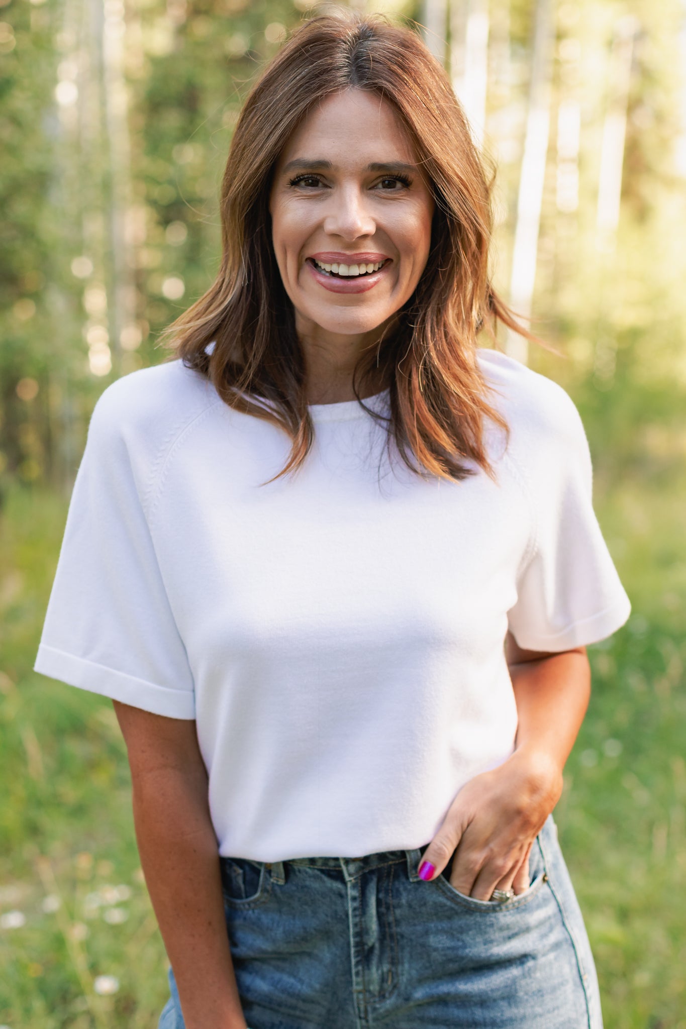 SSYS Aveline Short Sleeve Slouch Sweater In Ivory