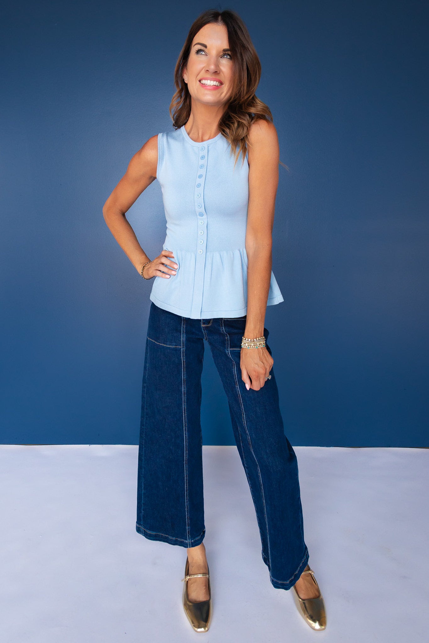 SSYS Carys Knit Peplum Top In Blue