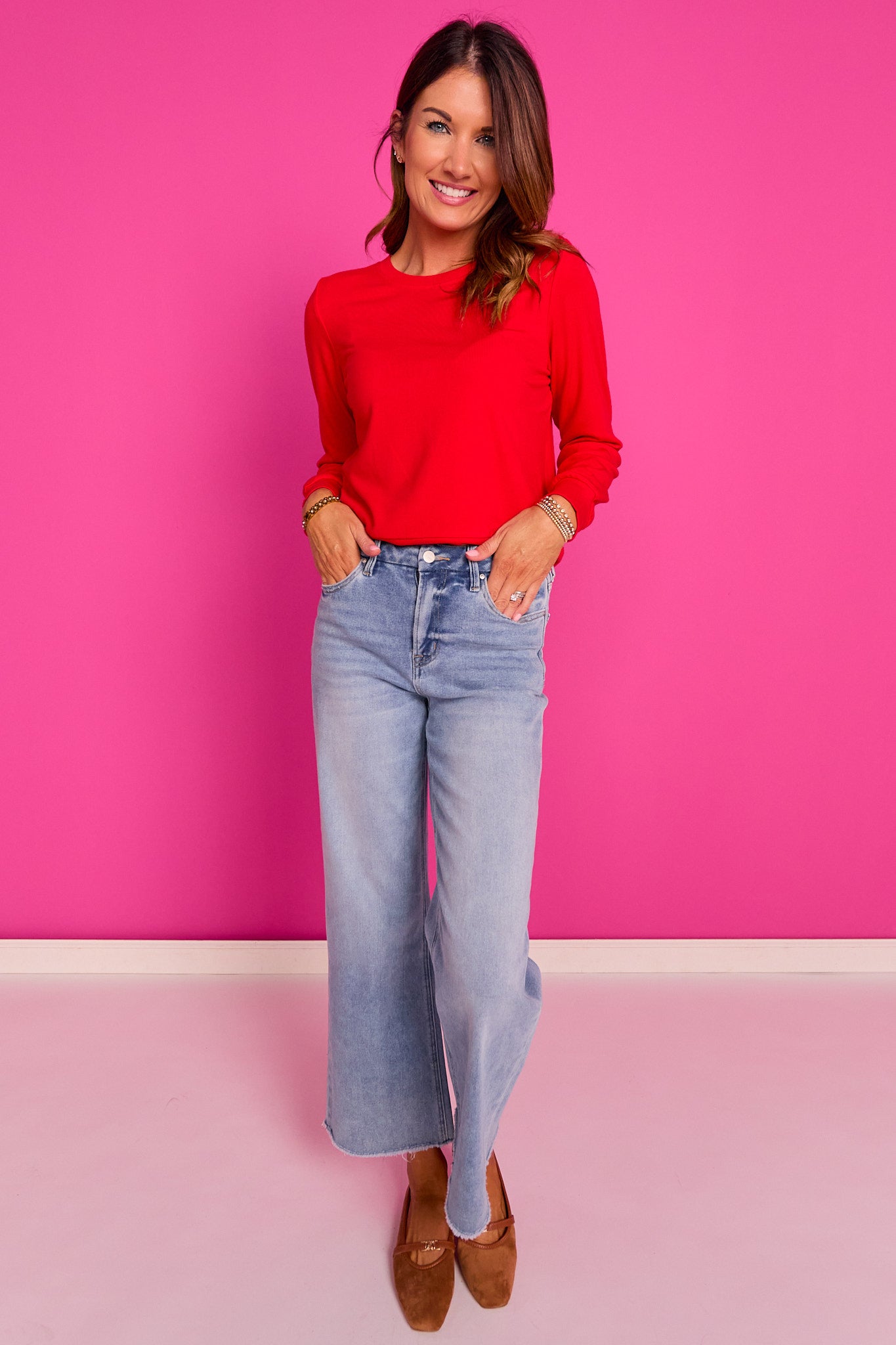 SSYS Simone Crew Neck Fleece Lined Sweatshirt In Red *FINAL SALE*