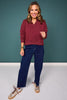 SSYS Lara V Neck Fleece Lined Cropped Sweatshirt In Maroon