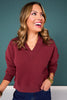 SSYS Lara V Neck Fleece Lined Cropped Sweatshirt In Maroon