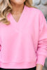 SSYS Lara V Neck Fleece Lined Cropped Sweatshirt In Pink