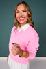 SSYS Lara V Neck Fleece Lined Cropped Sweatshirt In Pink