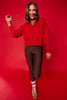 SSYS Lara V Neck Fleece Lined Cropped Sweatshirt In Red