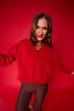 SSYS Lara V Neck Fleece Lined Cropped Sweatshirt In Red